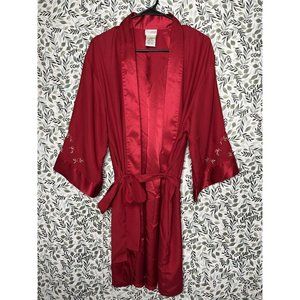 Vintage Delicates Red Robe Floral Details Size Medium